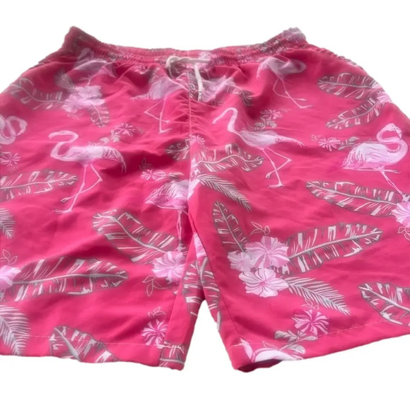 J. Ver Men’s Pink Flamingo Swim Trunks Shorts Tropical Floral XL Elastic Waist - Picture 2 of 12